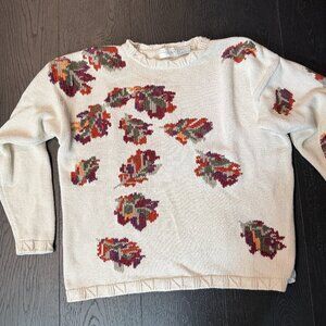 Van Heusen for Her Embroidered Sweater Fall Leaves - L
